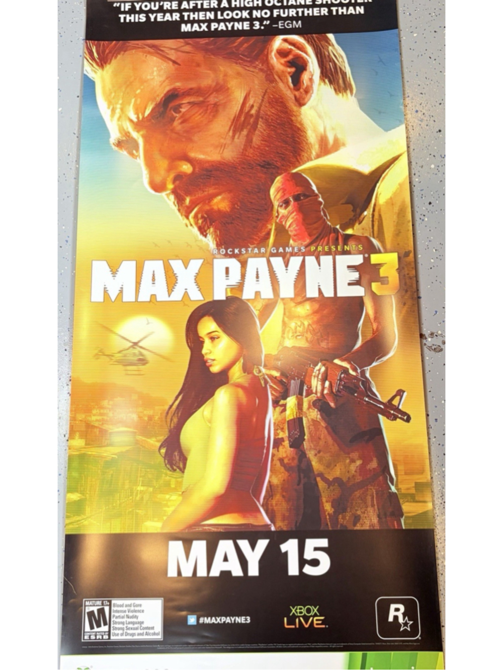Max Payne 3 PS3 28x58 Store Promo Poster Rockstar Games May 15
